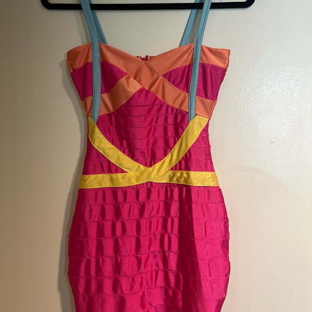 80s vibe Pink Bodycon Mini Dress spandex S